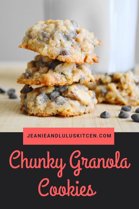 Chunky Granola Cookies – Jeanie and Lulu's Kitchen Chunky Granola, Dessert Styling, Granola Chocolate, Granola Cookies, Chicory Recipe, Frugal Recipes, Awesome Recipes, Fun Foods, Save Room