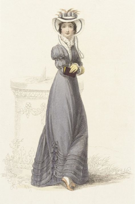 Promenade dress, fashion plate, hand-colored engraving on paper, published in Ackermann's Repository, London, October 1824. Promenade Dress, Regency Era, Old Fashion, A Dress, Fashion Illustration, Muse, A Woman