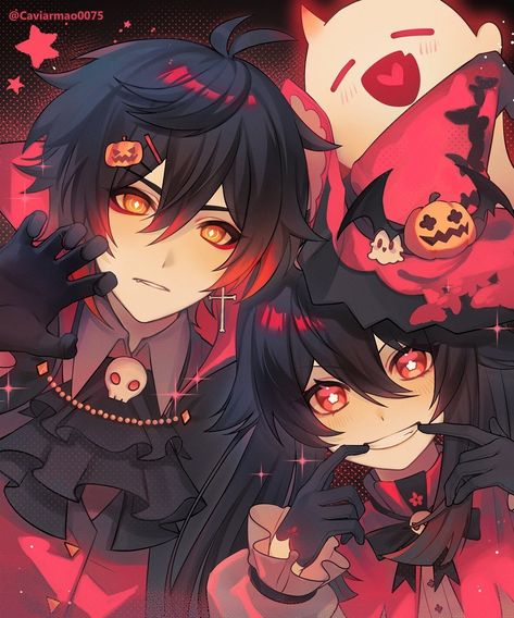 Anime Sweet Couple, Anime Halloween, Matching Halloween, Hu Tao, Elsword, Halloween Icons, Art Inspiration Drawing, Anime Fanart, Art Tutorials