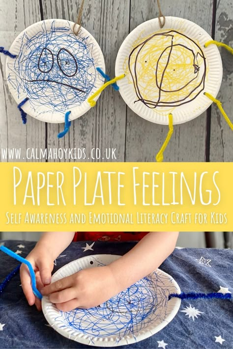 Easy Paper Plate Feelings Craft for Kids - Calm Ahoy Kids Emotions Craft Preschool, Feeling Crafts For Toddlers, Feelings Craft, Feelings Lesson Plans, Emotions Preschool Activities, Feelings Activities Preschool, Feelings Preschool, Feelings Lessons, Toddler Feelings