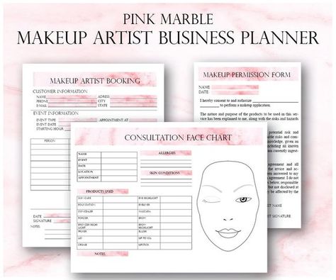 Pink Makeup Artist Business Planner Bundle, Freelance Makeup Artist Forms, Makeup Artist Booking, Wedding Makeup Artist Contact Template WHATS INCLUDED: ► Consultation Face Chart ► Client History Card ► Makeup Permission Form Card ► Makeup Artist Booking Form ► Bridal Makeup Makeup Artist Starter Kit, Contact Template, Makeup Artist Kit Organization, Freelance Makeup Artist Business, Makeup Artist Resume, Makeup Artist Kit Essentials, Makeup Job, Face Chat, Wedding Planner Business Card