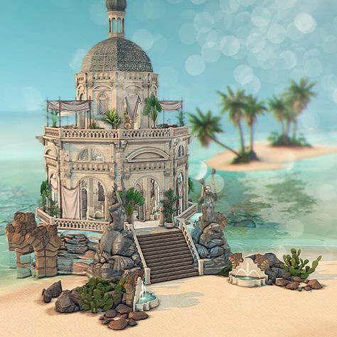 I built this beautiful mermaid's temple home in Sulani - The Sims 4 Island living. I used amazing Sims 4 custom content. The whole cc list as well with my tray file you can find on my Tumbler Simsphonysims ❤️ Happy simming ❤️ Sims 4 Ancient Ruins, Sims 4 Mermaid Build, Sims 4 Island Living House, Sulani Homes Sims 4, The Sims 4 Island Living, Sims 4 Island Living, Home The Sims 4, Temple Home, Sims 4 Speed Build