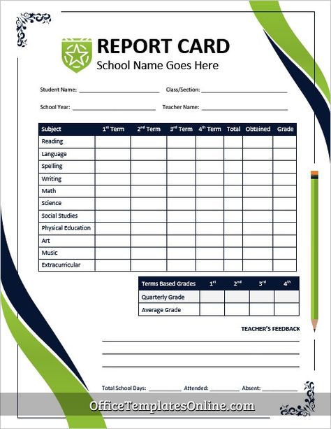 Student Report Card Template for MS Word School Marksheet Format, Marksheet Design, Student Report Card, Kindergarten Report Cards, School Report Card, Printable Invoice, Application Letter, Report Cards, Report Card Template