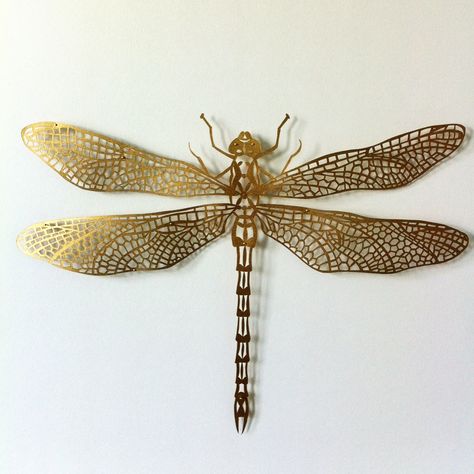 Gold Dragonfly Papercut Dragonfly Tattoo Design, Dragonfly Ornament, Polygon Art, Dragonfly Jewelry, Dragonfly Art, Beautiful Bugs, Sculpture Metal, Carving Designs, Paper Cut Art