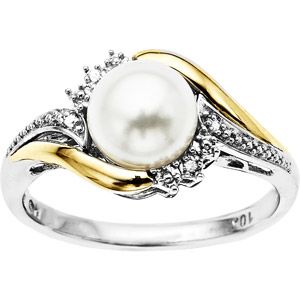 Pearl and Diamond Accent Ring in Sterling Silver with 10kt Yellow Gold Stone Ring Design, White Stone Ring, Pearl Birthstone, June Birthstone Ring, Gold Pearl Ring, Pearl And Diamond Ring, Fine Silver Jewelry, Silver Jewelry Design, Jewels Rings