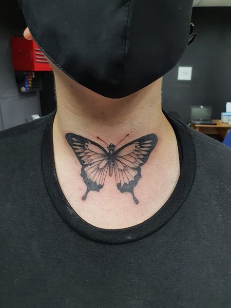 Front Neck Tattoo, Neck Tattoo Ideas, Butterfly Neck Tattoo, Drip Nails, Music Tattoos, Neck Tattoo, Dreamcatcher Tattoo, A Butterfly, Butterfly Tattoo