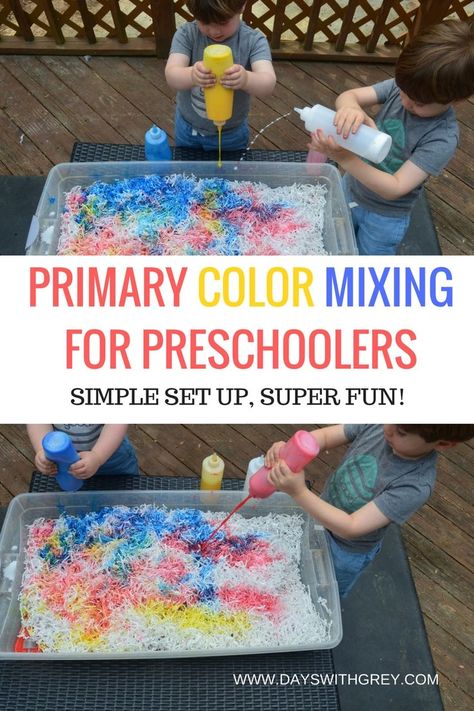 color mixing activity for preschoolers! This art activity is perfect for science, your next sensory bin, or preschool center time. #sensoryactivities #preschoollearning #preschoollife Color Mixing Sensory Bin, Colour Recognition Activities Toddlers, Preschool Color Activities, Mixing Primary Colors, Emergent Curriculum, Activity For Preschoolers, Preschool Centers, Preschool Colors, Colour Mixing