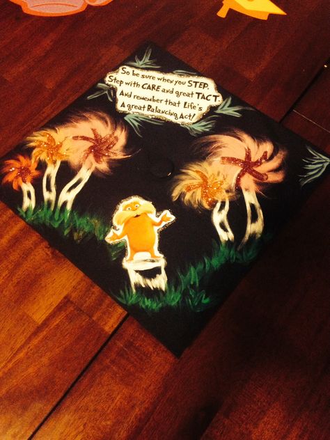 Graduation cap ideas #graduationcap, #thelorax, #drseuss, Dr Seuss Graduation Cap, The Lorax Graduation Cap, Lorax Graduation Cap, College Caps, Caps Outfit, Graduation Cap Ideas, College Grad Cap Ideas, Diy Graduation Cap, Diy Graduation