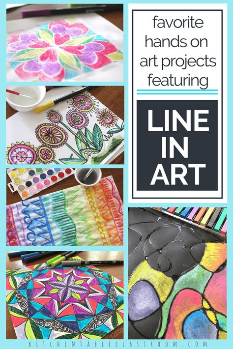 Teaching the element of line in art is a fun & easy way to start with the elements of art. Use these printable resources & hands on activities to start now! Elementary Art Kindergarten, Line In Art, Element Of Line, 7 Elements Of Art, Line Art Projects, Elements Of Art Line, Line Art Lesson, The Elements Of Art, Middle School Art Projects