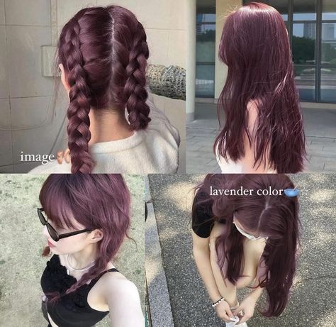 Chocolate Lavender Hair Color, Dark Color Hair Ideas, Purple Hair Shades, Purple Hair Character, Asian Hair Dye Ideas, Half Hair Color, Plum Purple Hair, Pelo Color Vino, Unique Hair Color