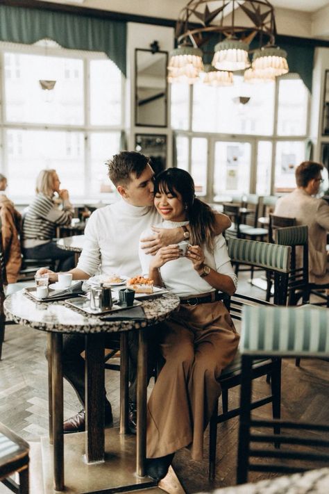 Pre Wedding Shoot In Restaurant, Mumbai Couple Photoshoot, Cafe Photoshoot Ideas Couple, Antique Shop Photoshoot, Couple In Restaurant Aesthetic, Couple In Cafe Aesthetic, Engagement Photos Winter Outfit, Coffee Shop Couple Photoshoot, Cafe Engagement Photos