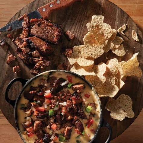 Homemade Brisket Queso Recipe from H-E-B Brisket Queso Dip, Brisket Queso, Queso Dips, Heb Recipes, Party Bites, Queso Recipe, Brisket Recipes, Queso Dip, Your Shopping List