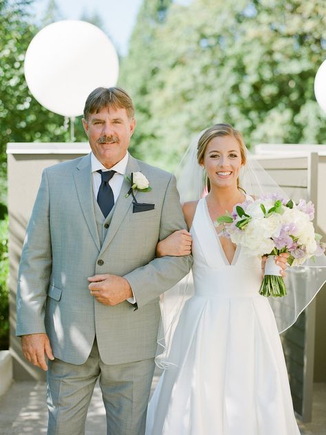 Bride With Father, Father Of The Bride House, Father Of The Bride Attire, Backyard Ceremony, Bride Suit, Light Suit, Bride Attire, Rustic Farm Wedding, Nfl Player