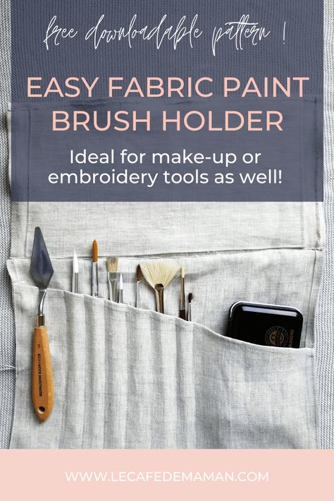 HOW TO MAKE FABRIC BRUSH HOLDER | by Le cafe de maman Recycle Fabric Scraps, Diy Brush Holder, Make Your Own Fabric, Paint Brush Holders, Textile Wall Hangings, Machining Projects, Free Pdf Sewing Patterns, Embroidery Tools, Diy Pins