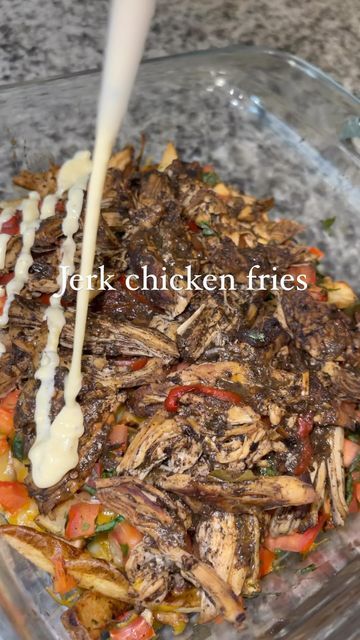 Jerk Chicken Fries, Jerk Chicken Nachos Recipe, Jerk Fries, Jerk Chicken Alfredo, Jerk Chicken Breast Recipe, Jerk Chicken Breast, Jerk Chicken Pasta, Jerk Recipe, Chicken Sushi