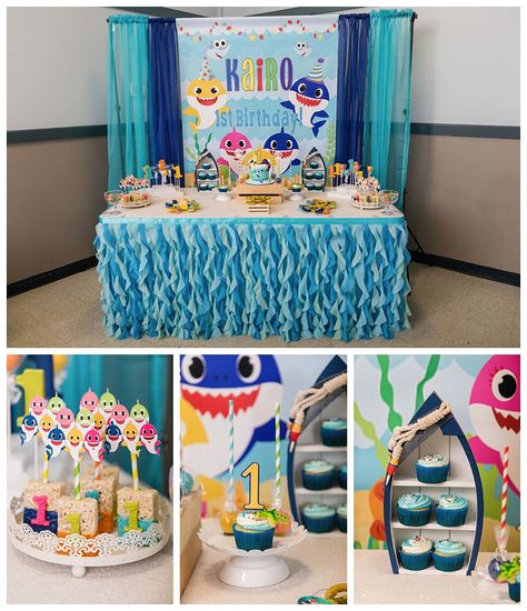 Baby-Shark-Themed First Birthday Party at Knights of Columbus in Hamden, CT. #BabySharkTheme #FirstBirthdayParty #BirthdayPartyIdeas #BabySharkDecor #BabySharkDessert #DessertTable Baby Shark Themed Birthday Party, Shark Themed Birthday, Shark Party Decorations, Shark Themed Birthday Party, Boys First Birthday Party Ideas, Boys 1st Birthday Party Ideas, Knights Of Columbus, Baby Boy 1st Birthday Party, Shark Birthday Party