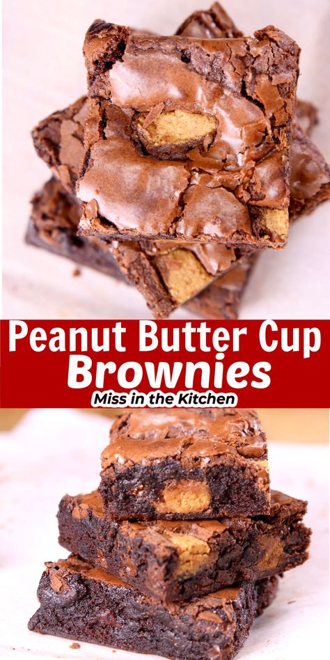 Peanut Butter Cup Brownies are fudgy and delicious, filled with miniature Reese's Peanut Butter Cups for a decadent treat. Reeses Desserts, Peanut Brownies, Peanut Butter Cup Brownies, Peanut Butter Cups Recipe, Dreamy Desserts, Reese's Peanut Butter Cups, Brownies Recipe Homemade, Brownie Cups, Peanut Recipes