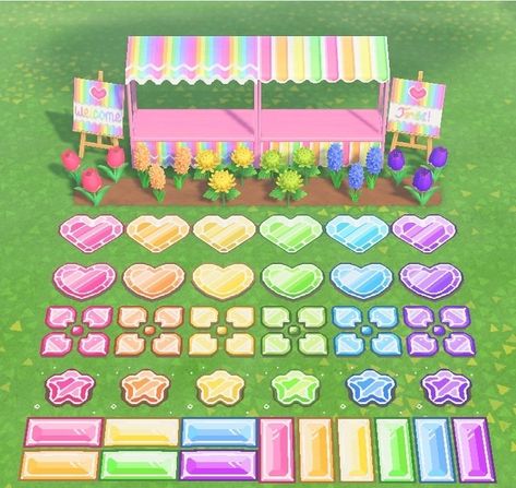 Rainbow Animal Crossing, Kidcore Design, Fairycore Island, Kidcore Island, Acnh Kidcore, Acnh Path, Rainbow Island, Pink Island, Animal Crossing 3ds