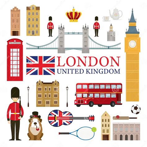 London, England and United Kingdom Tourist Attractions Stock Vector - Illustration of building, journey: 151514341 English Classroom Posters, London Tourist Attractions, London Theme, London Icons, London Buildings, Places In England, Fashion Design For Kids, London Landmarks, Famous Places