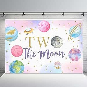 Decor Photobooth, Moon Backdrop, Pink Gold Party, Moon Birthday, Two The Moon, Diy Birthday Backdrop, Photobooth Props, Galaxy Planets, Moon Party