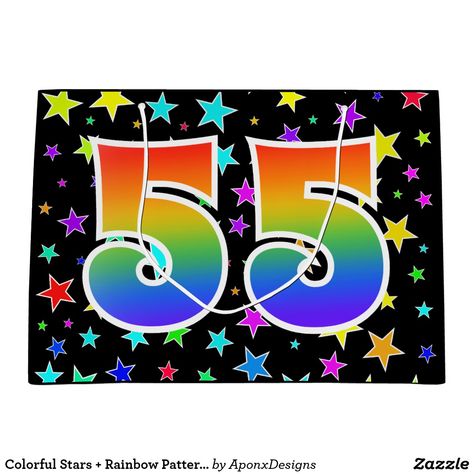 Colorful Stars + Rainbow Pattern "55" Event # Large Gift Bag 86 Birthday, 65th Wedding Anniversary, 98th Birthday, Homemade Wedding Gifts, Homemade Anniversary Gifts, 36th Birthday, 40th Anniversary Gifts, One Year Anniversary Gifts, Custom Gift Bags