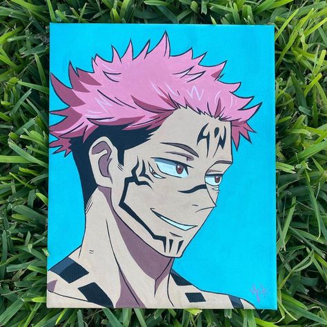 Yuji Itadori Painting, Jjk Painting Canvas, Sukuna Painting, Anime Canvas Painting, Anime Painting, Painting Anime, Wait And See, Psychadelic Art, Anime Canvas Art