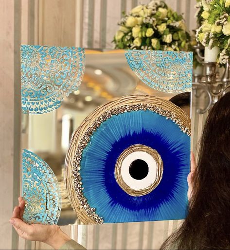 Mirror Painting Ideas, Diy Resin Wall Art, Hamsa Art, Canvas Art Painting Acrylic, Evil Eye Art, Resin Crafts Tutorial, Contemporary Art Canvas, Eye Decor, Diy Abstract Canvas Art