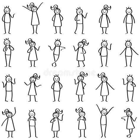 Set of stick figures, stick people standing, pointing, happy men and women smiling and gesturing royalty free illustration Yoga Stick Figures, Stick Men Drawings, Doodle People, Stick Drawings, Stick People, Fantasy Mermaid, Person Drawing, Stick Figure Drawing, Art Theory