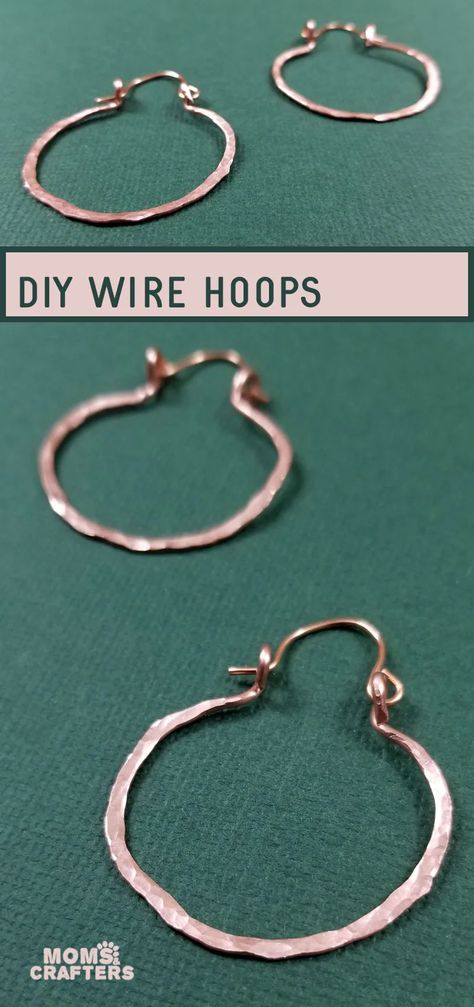 Diy Metal Earrings, Make Hoop Earrings, Diy Wire Jewelry Rings, Friendship Bracelets Easy, Metal Jewelry Making, Diy Leather Earrings, Wire Hoop Earrings, Hammered Jewelry, Wire Wrapped Jewelry Diy