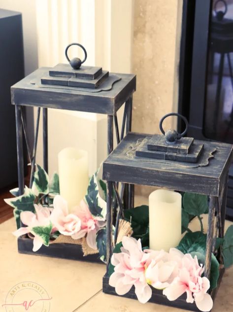 Diy Lanterns Dollar Store, Dollar Tree Lantern, Boho Modern Living Room, Tree Lantern, Diy Lantern, Farmhouse Lantern, Tree Lanterns, Apartment Deco, Thrift Store Diy