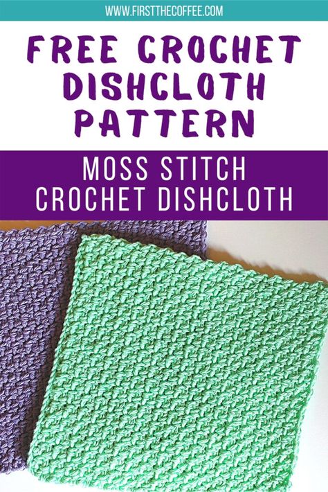 Moss Stitch Crochet Dishcloth Pattern (Written Pattern) Moss Crochet Stitch, Crochet Towel Tops, Free Crochet Dishcloth, Crochet Moss Stitch, Moss Stitch Crochet, Crochet Moss, Crochet Washcloth Free Pattern, Crochet Dishcloth Pattern, Crochet Washcloth Free