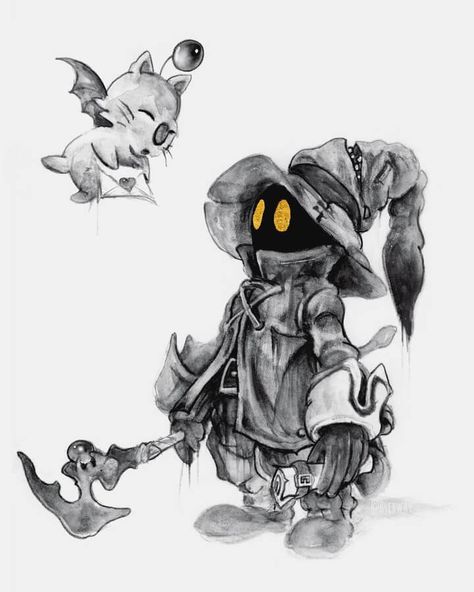 ink creature drawing Final Fantasy Tattoo, Black Mage, Cartoon Character Tattoos, Fantasy Tattoos, Fantasy Drawings, Dark Art Tattoo, Final Fantasy Art, Artist Logo, Cartoon Tattoos