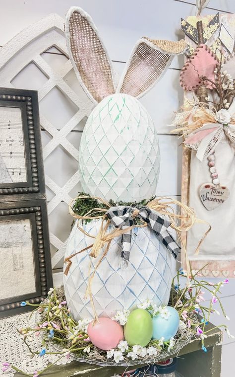 Dollar Tree "Plus" Stacking Eggs Bunny! – Lizzy & Erin Lizzie And Erin Crafts, Plastic Easter Egg Bunny Craft, Easter Bunny Topiary, Stackable Easter Eggs From Dollar Tree, Dollar Tree Stacking Eggs, Dollar Tree Stacked Eggs, Easter Crafts Dollar Tree, Dollar Tree Stackable Eggs, Diy Dollar Tree Easter Decor