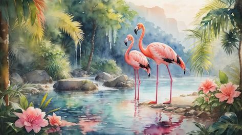 Flamingo Photo, Flamingo Pictures, Watercolor Pictures, Poster Maker, Business Card Maker, Beach Landscape, Card Banner, Poster Invitation, Digital Watercolor