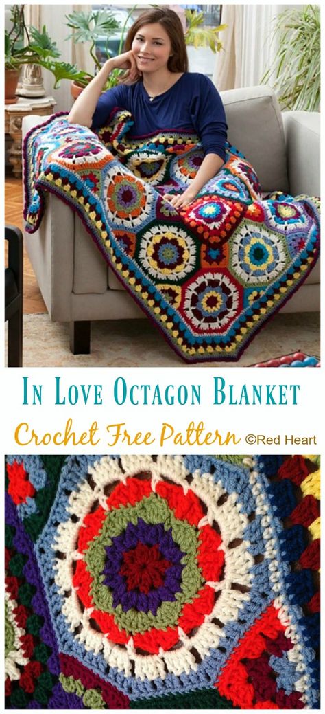 Gypsy Wagon Octagon Blanket Crochet Free Patterns - Crochet & Knitting Octogan Crochet Pattern, Crochet Octogan Blanket, Octagon Crochet Pattern, Crochet Octagon, Octagon Rug, Rugs Crochet, Hexagon Crochet Pattern, Hexagon Crochet, Crochet Free Patterns