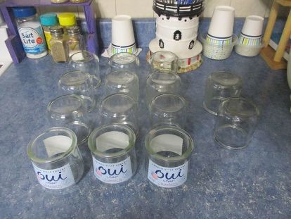 repurposed 5 oz glass oui yogurt jar Oui Yogurt Jars Ideas, French Style Yogurt, Starbucks Frappuccino Bottles, Product Sampling, Oui Yogurt, Yogurt Jars, Jars Ideas, Window Boxes Diy, Crafts With Glass Jars