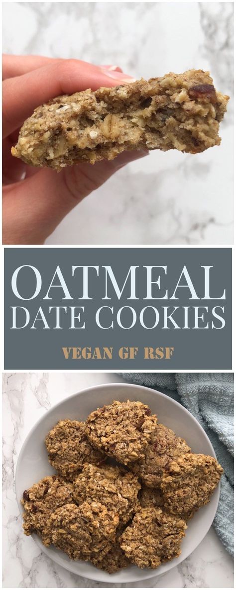 Vegan Oatmeal Date Cookies - Live Simply Healthy Date Cookies Recipes, Cookies Recipes Healthy, Oatmeal Date Cookies, Chocolate Oat Cookies, Date Cookies, Vegan Oatmeal, Cookies Vegan, Healthy Cookie Recipes, Date Recipes