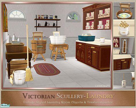 cashcraft's Victorian Scullery-Laundry #Victorian #scullery #laundry #laundryroom #hygiene #furniture #vintage #antique #TS2 #thesims2 #customcontent #cc Victorian Scullery, Scullery Laundry, Sims Historical, Old Fashioned Kitchen, Ts2 Cc, Victorian Bathroom, Play Sims, Vintage Laundry, Victorian Furniture