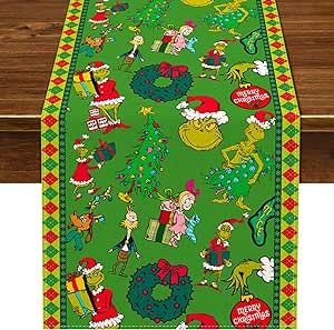 Nepnuser Merry Grinchmas Table Runner Christmas Green Elf Winter Holiday Party Decorations Home Kitchen Dining Room Decor 72Inches Long Xmas Table Runners, Kitchen Dining Room Decor, Poinsettia Table Runner, Green Elf, Festive Table Setting, Winter Holiday Party, Winter Holiday Decorations, Grinch Christmas Decorations, Merry Grinchmas