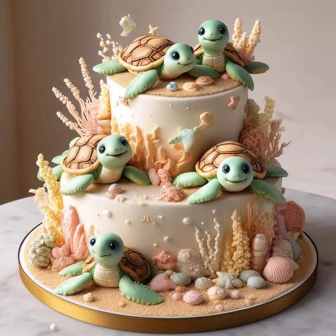 Tortoise Cake Birthdays, Tortoise Birthday Cake, Impressive Cakes Decoration, Sea Turtle Cake Ideas, Sea Turtle Cake Birthdays, Turtle Cake Design, Turtle Cake Ideas, Tortoise Cake, Turtle Cakes