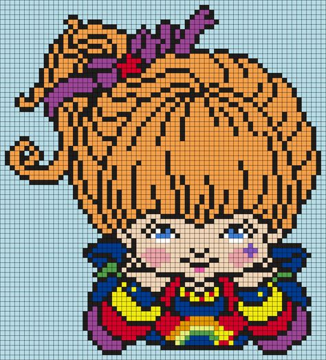 Rainbow Brite (Square) Perler Bead Pattern | Bead Sprites | Characters Fuse Bead Patterns C2c Patterns, Kandi Cuffs, Fuse Bead Patterns, Pony Bead Patterns, Kandi Patterns, Bead Sprite, Plastic Canvas Patterns Free, Rainbow Bright, Beaded Cross Stitch