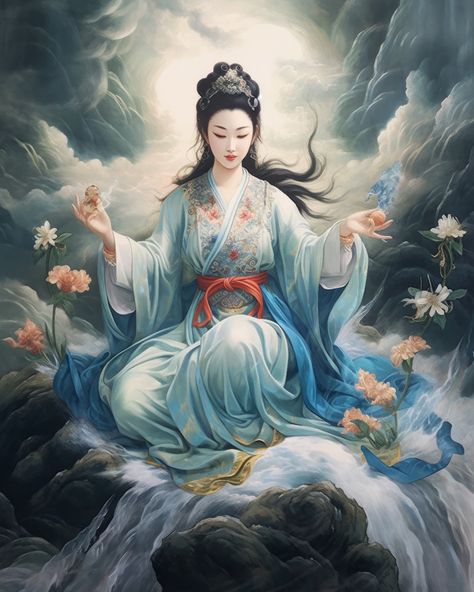 Guanyin Art, Guanyin Goddesses, Healing Artwork, Quan Yin, Guan Yin, Chinese Mythology, Kuan Yin, Bamboo Garden, Zen Buddhism