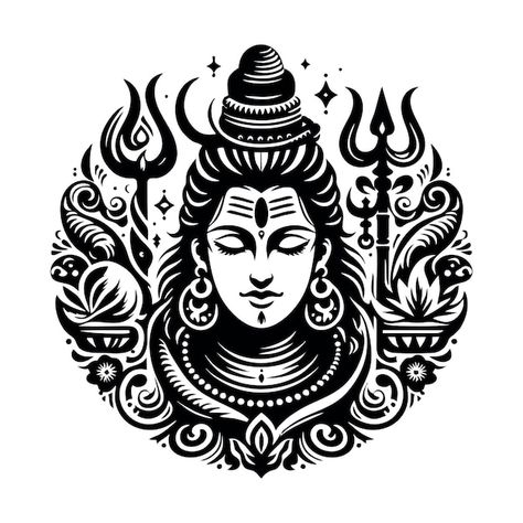 A black and white image of a god with a ... | Premium Vector #Freepik #vector #shiva #mahashivratri #shivaratri #hindu-symbols Shiva Black And White, Hindu Art Symbols, Hanuman Vector, Shiva Vector, Shiva Illustration, Hindu Images, Ramen Logo, Temple Background, Japanese Ornament