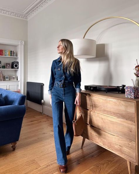 Jo-Ann Alari 🙋🏼‍♀️ on Instagram: "There’s a new denim jumpsuit in town & I’m all over it 💙🙌🏼 Jumpsuit - @sezane * Bag - @jwpei_official * Boots - @jonak *pr product" Jo Ann Alari, Sezane Bag, Denim Jumpsuit Outfit, Jumpsuit Outfit, 2024 Vision, Autumn Aesthetic, Denim Jumpsuit, Over It, Favorite Things