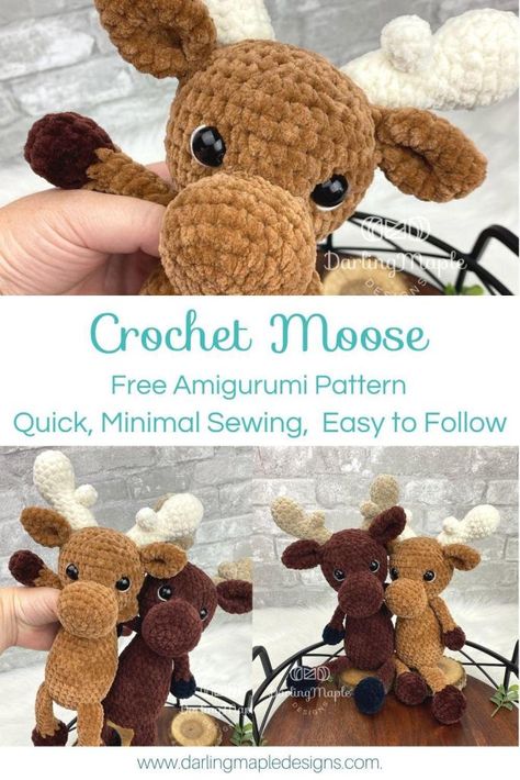 Moose Crochet Pattern, Moose Crochet, Crochet Moose, Scrub Corpo, Easy Crochet Animals, Animal Crochet, Quick Crochet Patterns, Crochet Animals Free Patterns, Crochet Design Pattern