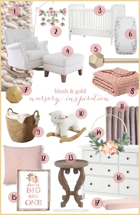 Dusty Rose Crib Bedding, Blush And Gold Nursery Decor, Neutral Nursery With Pops Of Pink, Pink And Neutral Nursery, Blush Nursery Ideas, Sage And Blush Nursery, Princess Baby Room, Pink Boho Nursery, Baby Girl Nursery Room Ideas