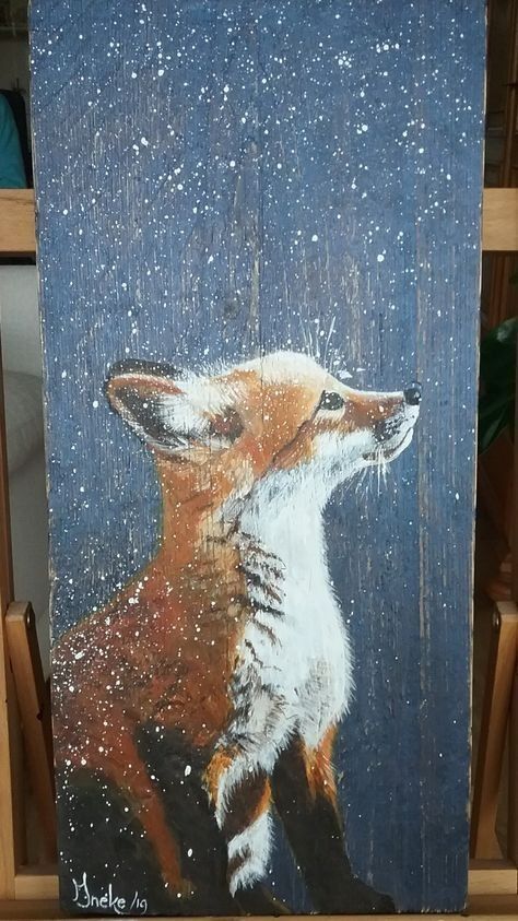 Meeting Celebrities, Barn Wood Art, Winter Art Projects, Fox Painting, Wood Painting Art, Pallet Art, Winter Art, Christmas Paintings, Cold Season