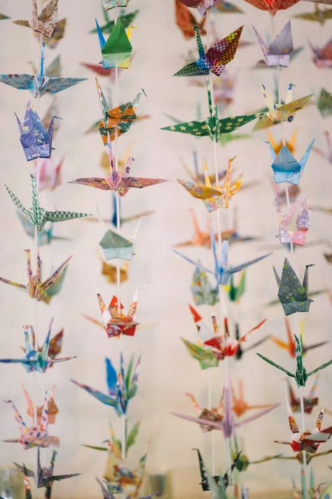 1,000 Hand-Folded Origami Cranes Crane Wedding, Traditional Japanese Wedding, Veterinary Student, Stillwater Minnesota, White Floral Centerpieces, Modern Floral Arrangements, Night Time Wedding, Rustic Garden Wedding, Wedding Alters