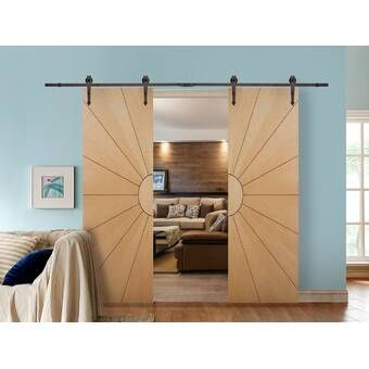 Vancleef Arrow Sliding Standard Double Track Barn Door Hardware Kit & Reviews | Wayfair Bus Bathroom, Bypass Barn Door Hardware, Vintage Arrow, Bypass Barn Door, Bedroom Sanctuary, Wood Barn Door, Condo Remodel, Barn Door Designs, Rustic Barn Door