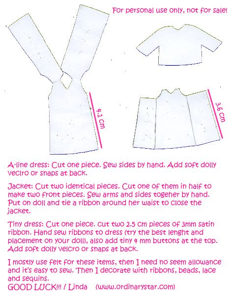 Pattern for Petite Blythe Blythe Clothes Pattern, Lps Blythe, Clothespin Doll, Miniature Clothes, Simple Clothes, Dollhouse Clothes, Tiny Dress, Blythe Doll Dress, Doll Clothes Patterns Free